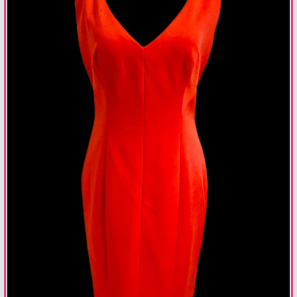 Tahari Red Sheath Cocktail Dress V-Neck Sleeveless